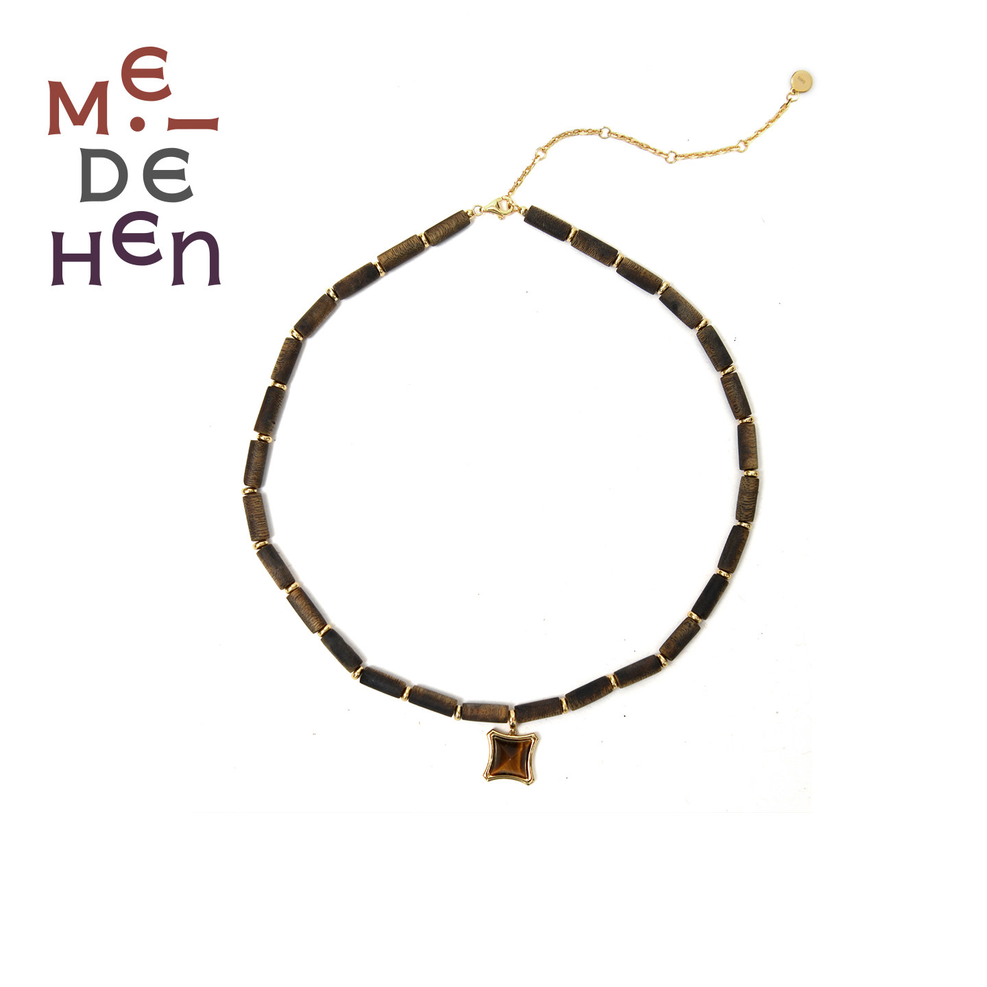 MEIDEHEN美得很沉迹寻香·沉香桶珠四方切割虎睛石吊坠项链