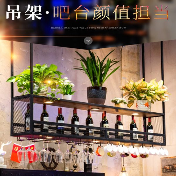 吧台铁艺吊架餐厅收银台吊柜倒挂高脚杯架酒吧酒柜悬挂置物架酒架图片