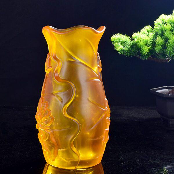 供佛仿琉璃莲花插花瓶 玻璃花瓶养花富贵竹花瓶 供佛用品莲花宝瓶