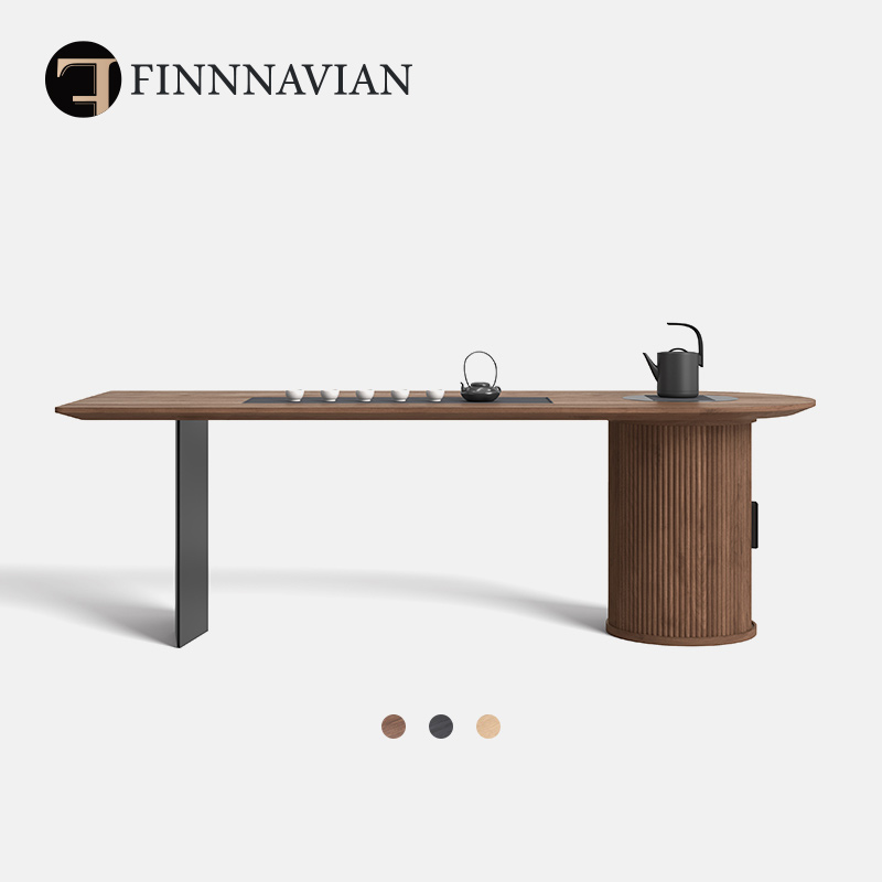 芬纳维亚 实g木中式极简黑胡桃茶桌 中古橡木茶台(Ersa埃莎)