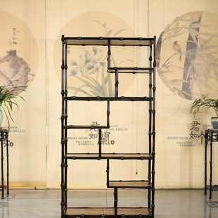 中式复古筇竹手工竹制博古架明式茶叶茶具镂空展示架置物架正反用