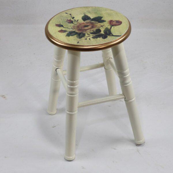 美式乡村餐桌椅小凳子家用欧式实木高圆凳休闲商用卧室梳妆凳创意