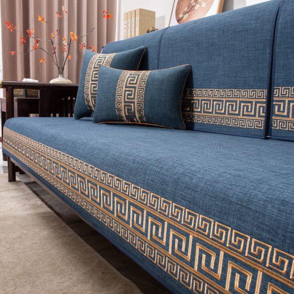 新中式沙发垫实木沙发坐垫四季通用防滑垫子红木套罩盖布新款2024