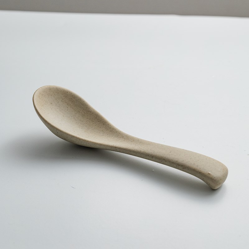 目外原土色无釉饭勺家用喝汤勺调羹陶瓷勺子简约汤匙瓢羹餐厅小勺