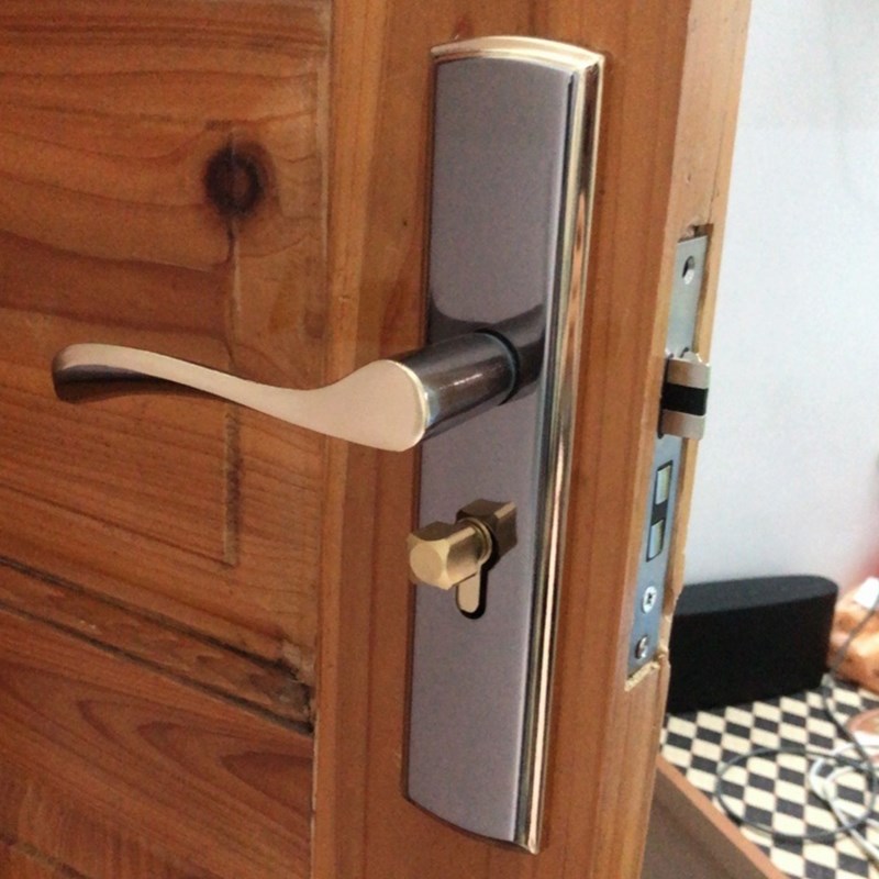 卧室门锁室内家i用通用型房门木门锁具金色免改孔可调节门把手手