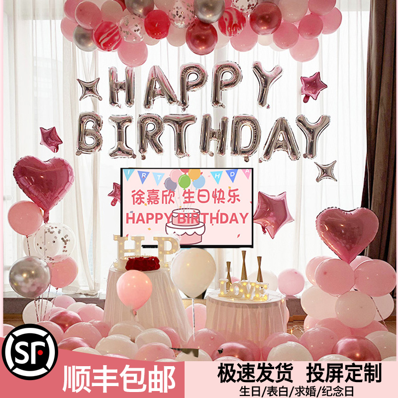 生日快乐气球装饰用品女孩十岁10派对场景家里P公主风布置背景墙1