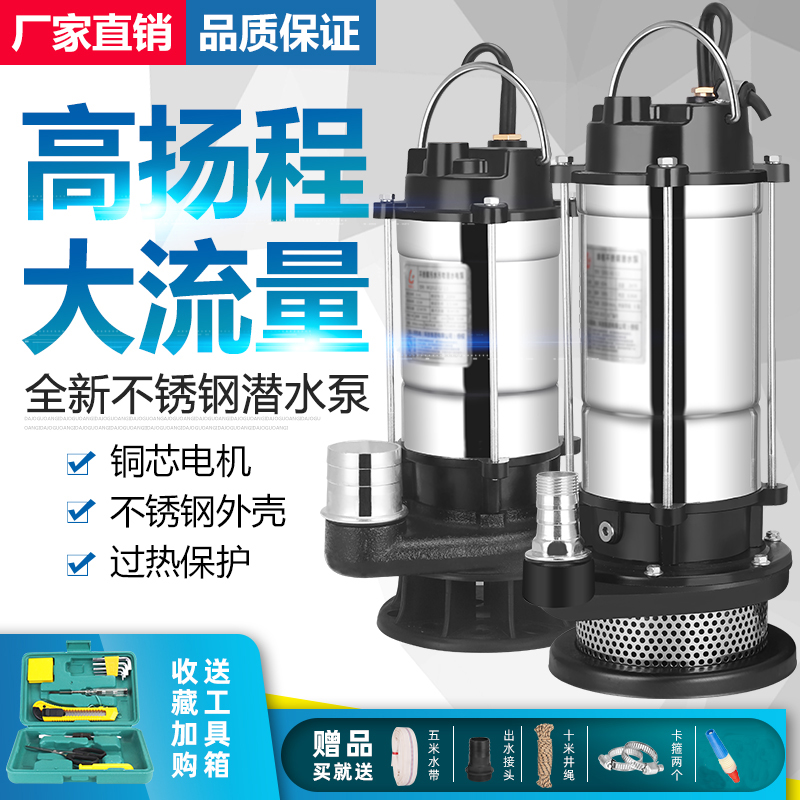 人民潜水泵2g20V水泵家用抽水机小型抽污水泵灌溉抽粪不锈钢清水