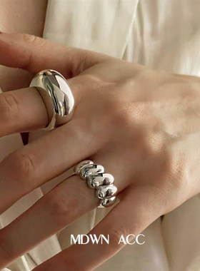 【知偶】重工面i包几何戒指女复古时尚个性S925银开口指环嘻哈网