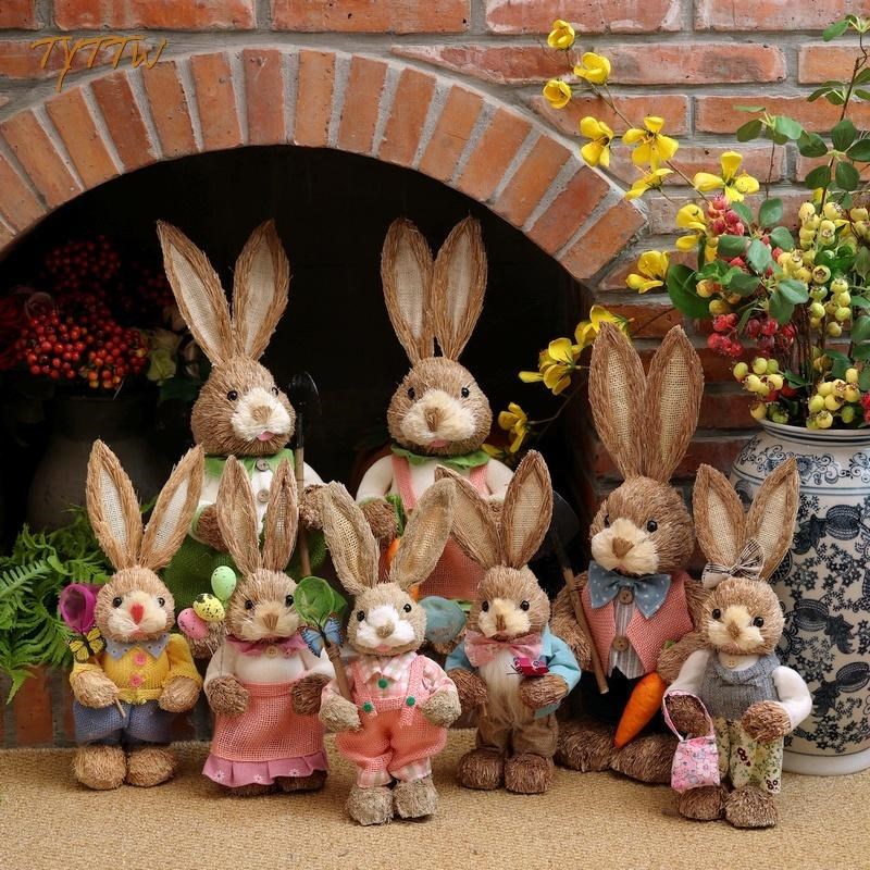 手工草编b兔子北欧风可爱动物橱窗道具场景布置客厅阳台装饰摆件