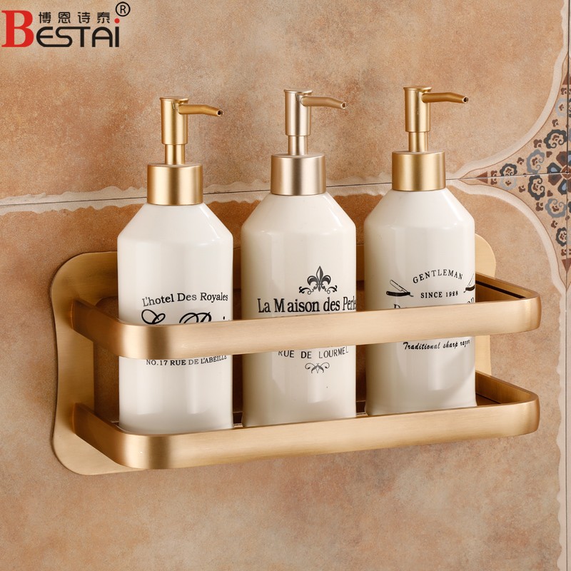 卫生间置物架壁挂香槟金色仿古简约欧式K浴室厨房免钉免打孔置物