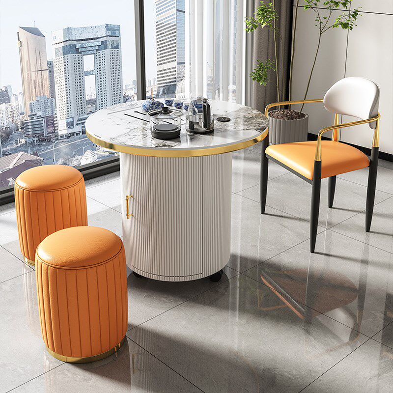 新款可移动小型家用泡茶台现代简约D圆形喝茶桌轻奢岩板阳台茶桌