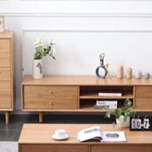 北欧原木工坊 简约小户型白橡木大容量储物实木茶几电视柜组合