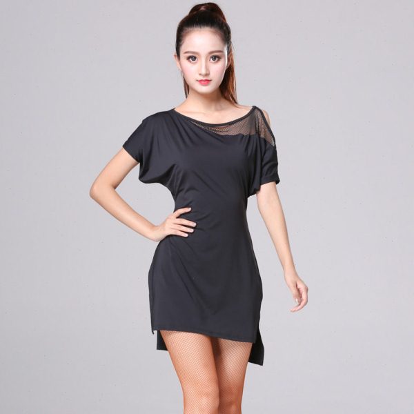 拉丁舞服成人女2024新款黑色连衣裙艺考服装训练国标舞蹈练功服