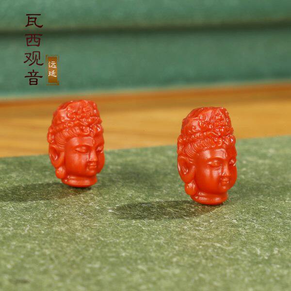 远廷 瓦西南红散珠 观音头单颗单珠 苏工精雕 锦红背云配珠配饰