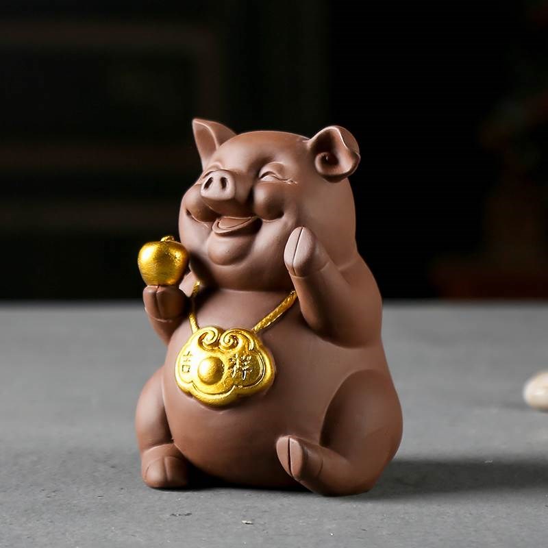 创意紫砂家居装饰品电视柜摆件动物猪书房博古架摆设Z陶瓷工艺品