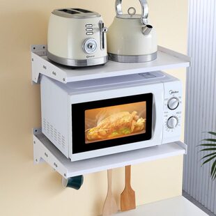 厨房微波炉架子置物架壁挂电饭煲上墙太空铝支架放烤箱多功能收纳