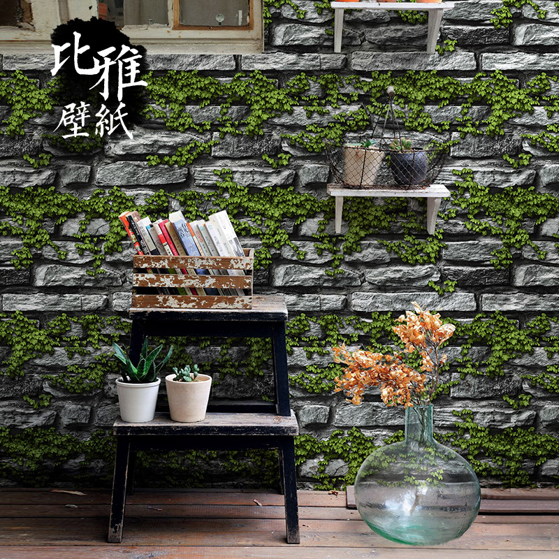 3D立体复古石头文化石砖块砖x纹墙纸理发店美发店酒吧餐厅壁纸背