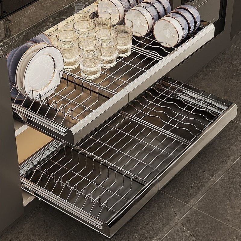 不锈钢厨房柜抽屉内置碗架抽拉碗碟架整体橱柜拉篮O碗篮碗盘收纳