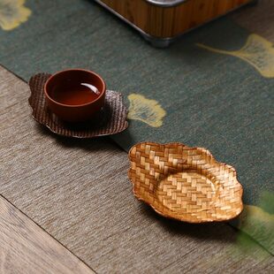 竹制品手工竹编功夫茶杯垫隔热垫创意迷你果盘禅意杯垫杯碟茶杯托
