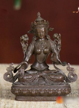 白度母铜像铜仿古2寸佛前室内桌面随身佛小铜像摆件