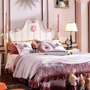 全实木欧式 儿童床女孩组合套房家具公主床粉色单双人床1.5米1.8米