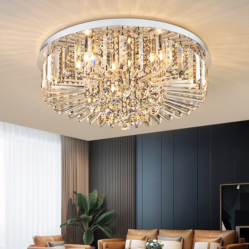 轻奢高级感客厅客厅灯p圆水晶吸顶灯现代简约大气房间主卧吊灯具