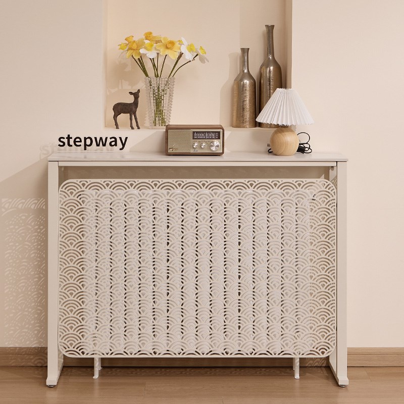 奶油风暖气片上i方置物架岩板暖气片遮挡桌子靠墙夹缝沙发后置物