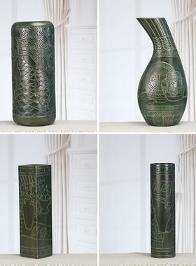 仿青铜色陶瓷摆件中m式家居装饰品工艺品客厅古董架博古架书房摆