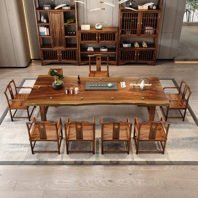 新中式黑胡桃木茶桌原木大板自然边实木茶台客厅公室洽谈茶桌椅,商业/办公家具,茶台/茶桌,淘宝优惠券,粉丝福利购,淘宝优惠卷