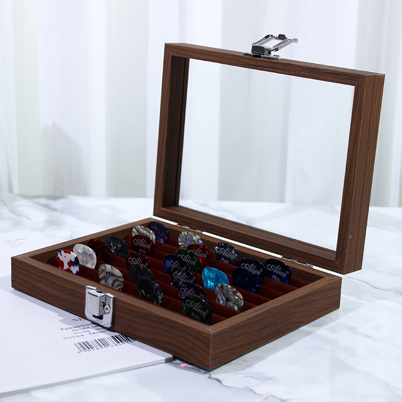 拨片展示盒e子吉他弹片展示架多位复古乐器弹片收纳盒防尘大容量