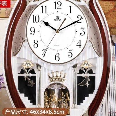 霸王音乐石英钟欧式挂钟客厅大号摆钟整点音乐报时时尚挂表PW6229