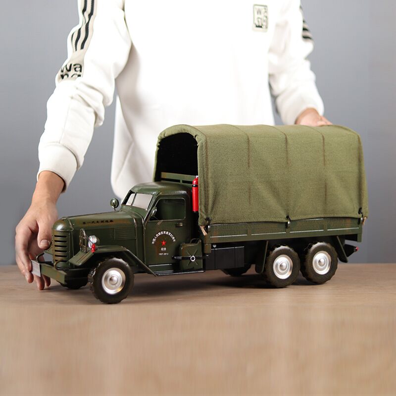 彷真覆古铁艺带棚运输解放卡车模型摆件怀旧老汽车橱窗Z工艺装饰