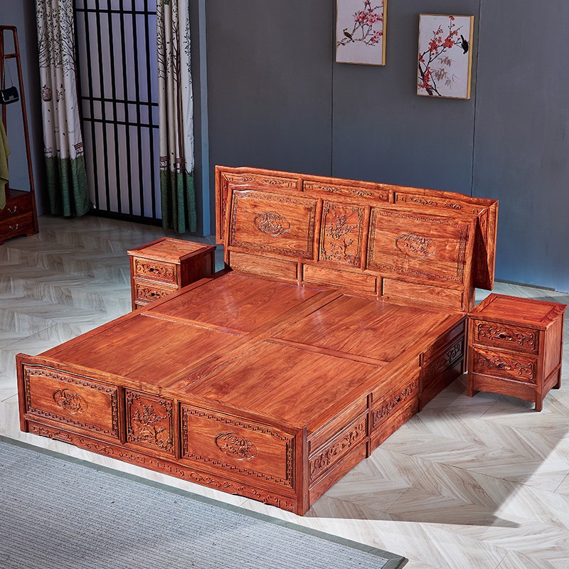 根硕红木大床双人床中式刺w猬紫檀大床花梨木卧室家具婚床喜庆