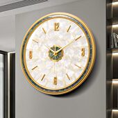 T^轻奢黄铜挂钟客厅2024新款 现简约静音时钟大气圆形装 饰表挂墙