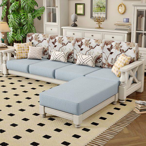 美式白色沙发实木布艺复古小美乡村小户型客厅家具三人位123组合