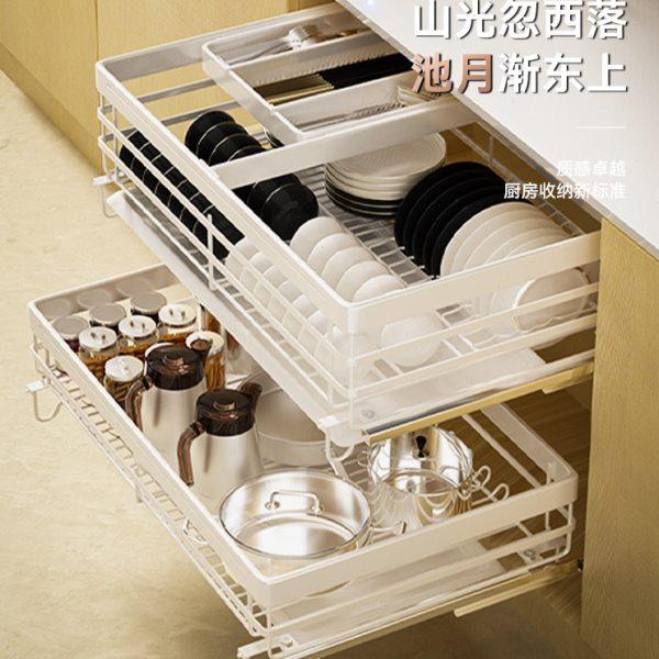 304不锈钢纳米拉篮收纳碗架厨房橱柜碗篮双层缓冲抽屉式厨柜内置,家装主材,拉篮,淘宝优惠券,粉丝福利购,淘宝优惠卷
