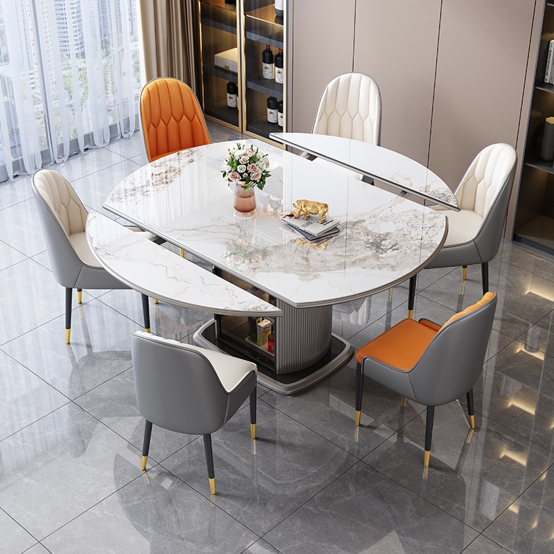 岩板餐桌椅2025m新款家用可变圆桌现代简约旋转圆盘伸缩吃饭桌