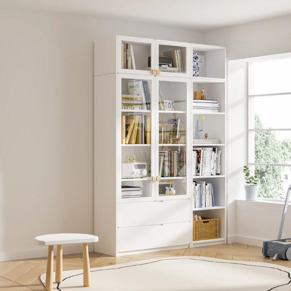 可比熊30深实木书柜带玻璃门客厅书架置物架落地储物柜家用组合柜,住宅家具,单个书柜,淘宝优惠券,粉丝福利购,淘宝优惠卷