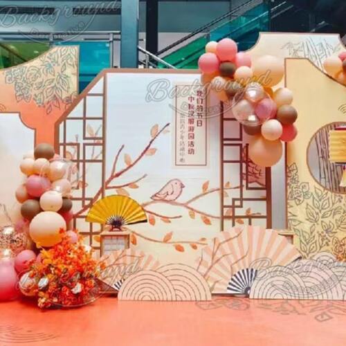 祥云国潮款百日宴酒店布置背景墙新中式风周岁升学宴装饰KT板卡通