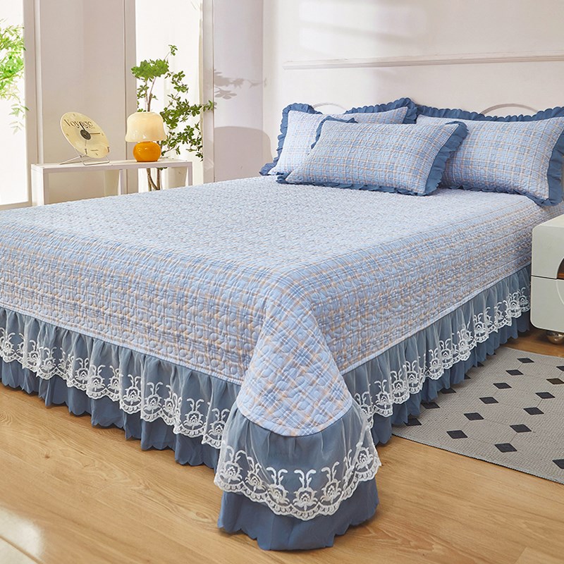 2025新款裙边款床盖单件夹棉床裙花边床K罩绗缝床单三件套四季通