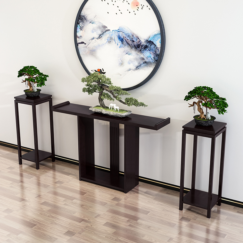 新中式实木玄关桌禅意玄关台花架走F廊门厅长条案供桌酒店端景台