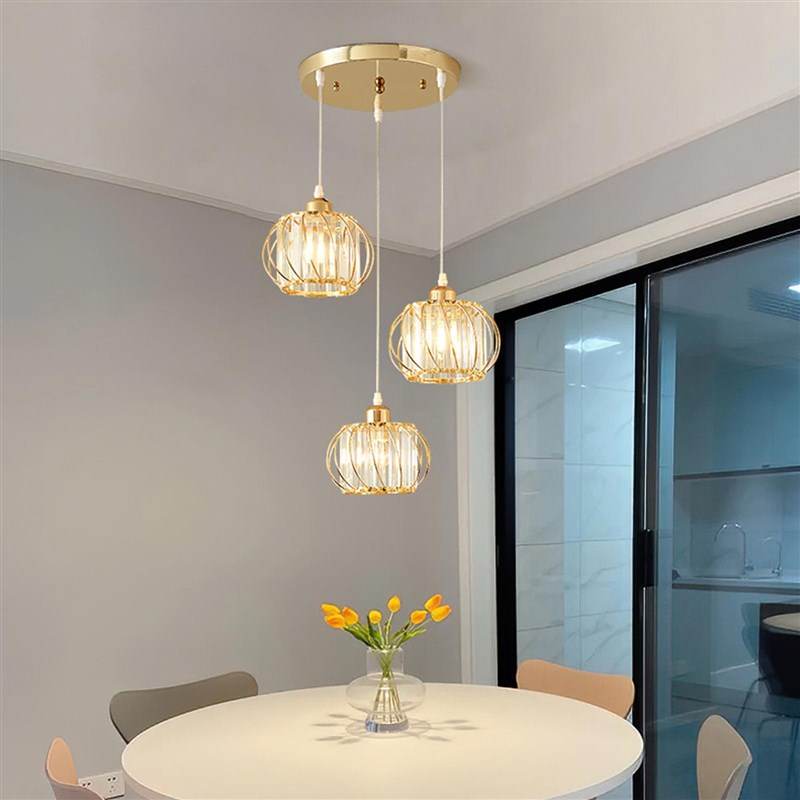 餐厅吊灯三头饭厅灯 圆形现代简约家用轻K奢 大气水晶餐桌餐吊灯