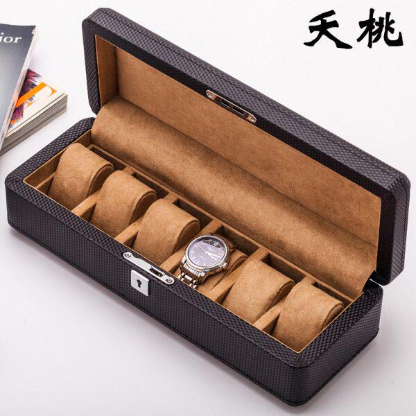 夭桃碳纤维皮质手表盒子六只装木质机械手表展示盒收藏收纳盒带锁