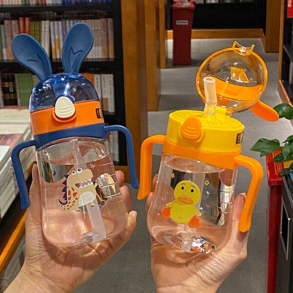夏季儿童吸管水杯卡通兔子幼儿园可爱手柄学饮杯宝宝防摔塑料杯子