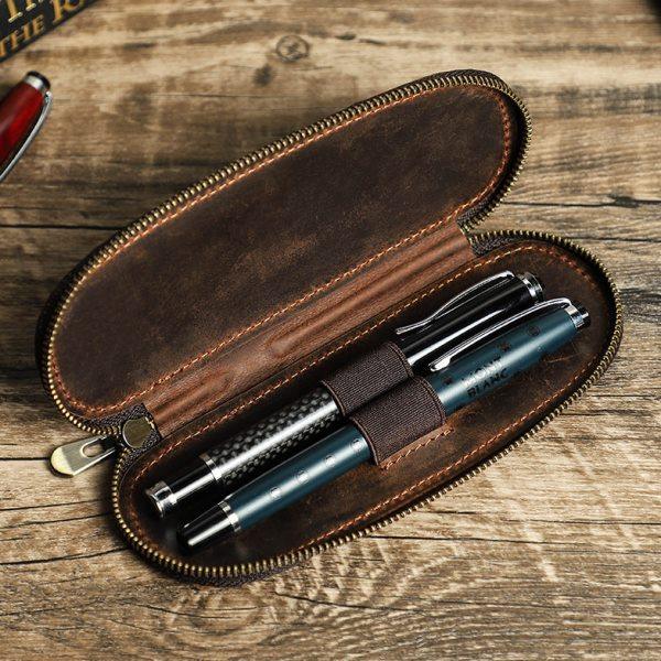 复古疯马皮笔袋手工制作2支装椭圆形拉链随身便捷式钢笔盒现货,文具电教/文化用品/商务用品,笔袋,淘宝优惠券,粉丝福利购,淘宝优惠卷