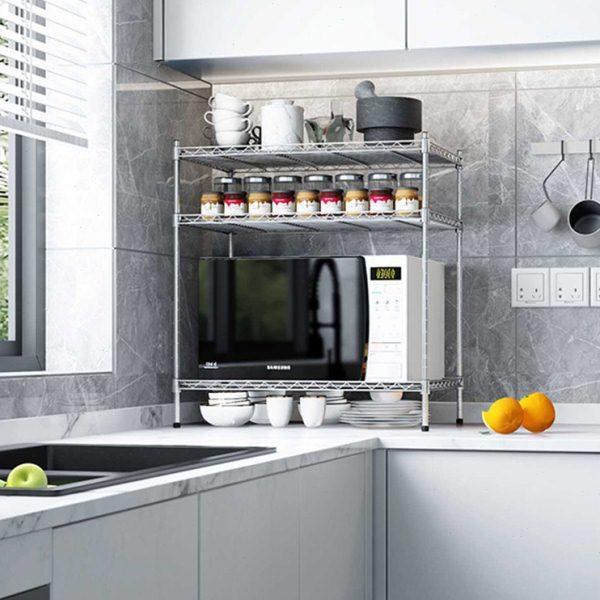 厨房3层不锈钢304微波炉台面整理架 三层碗盘杂物收纳小架子层架