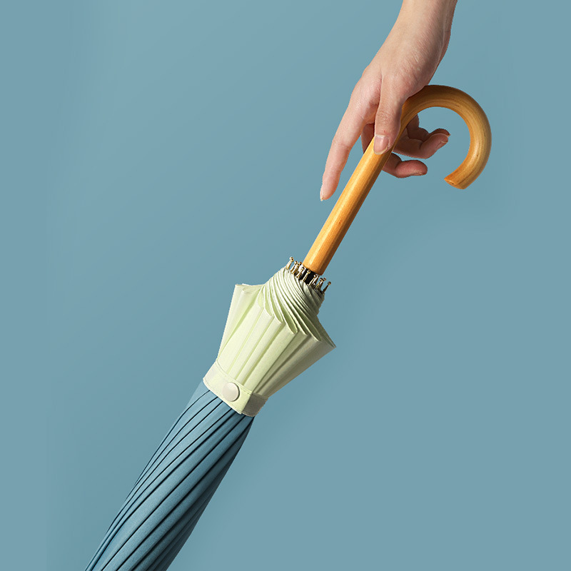 日式拼色木柄1h6骨小洋伞复古弯钩长柄伞小女人雨s伞双人情侣伞男