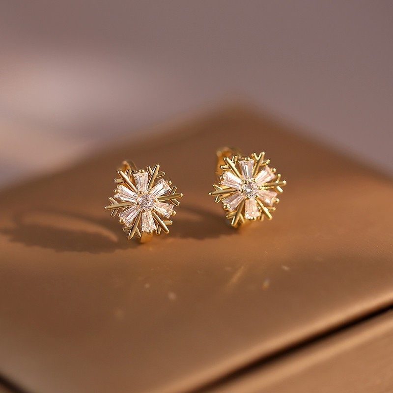 【下单立减50】 小香风雪花耳环奢华镶钻天然锆石太阳花耳钉_WH