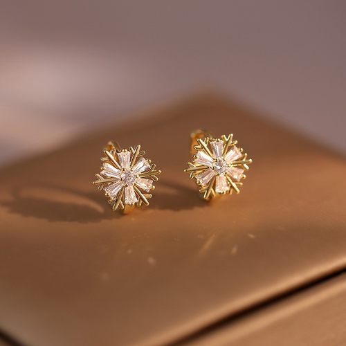 【下单立减50】 小香风雪花耳环奢华镶钻天然锆石太阳花耳钉_WH