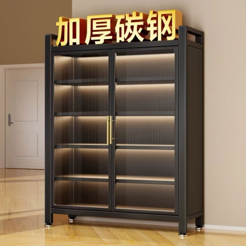 厨房置物架双开门层高落地微波炉多层多功能家用收纳橱柜储物柜